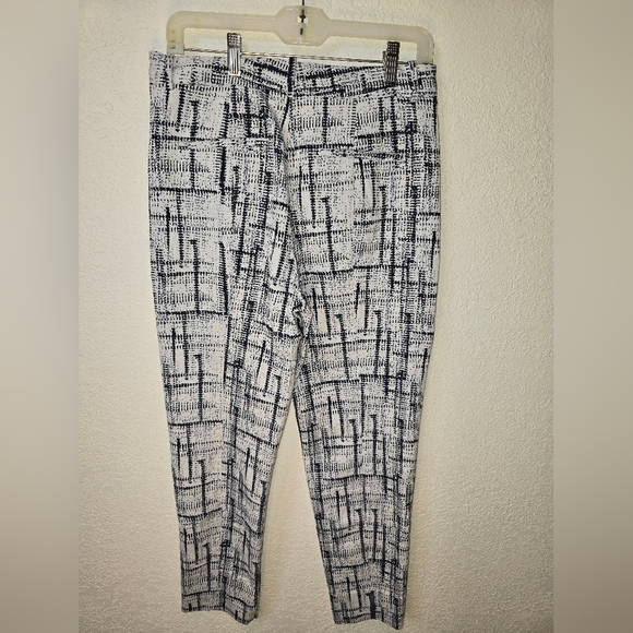 MM Lafleur The Condesa Pants 8 Cubist Jacquard Mid Rise Ivory Blue Stret… - Picture 12 of 13